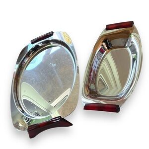 Vintage Glo Hill Serving Platters MCM Chrome Bakelite Trays Set Of 2 Gourmates‎